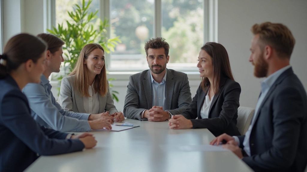 Equipo de directivos en sesión de liderazgo